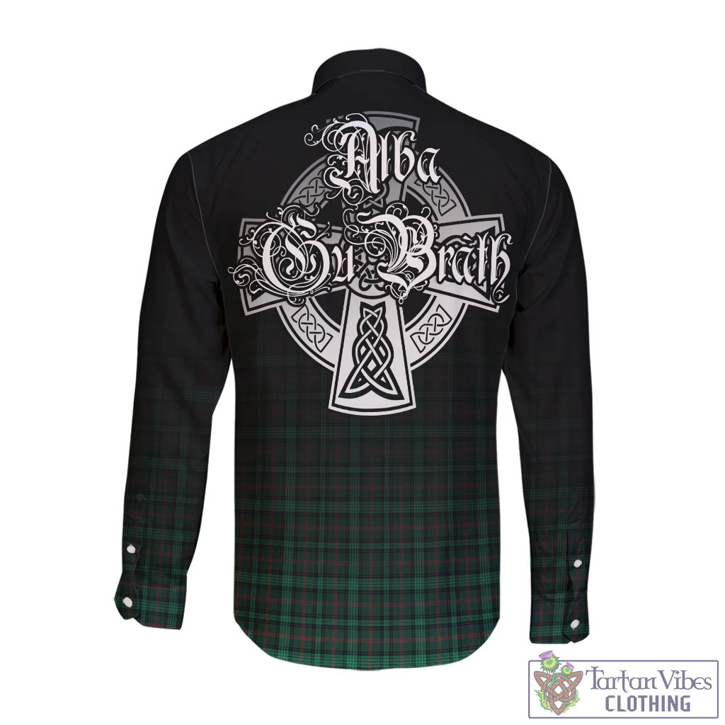 Tartan Vibes Clothing Ross Hunting Modern Tartan Long Sleeve Button Up Featuring Alba Gu Brath Family Crest Celtic Inspired