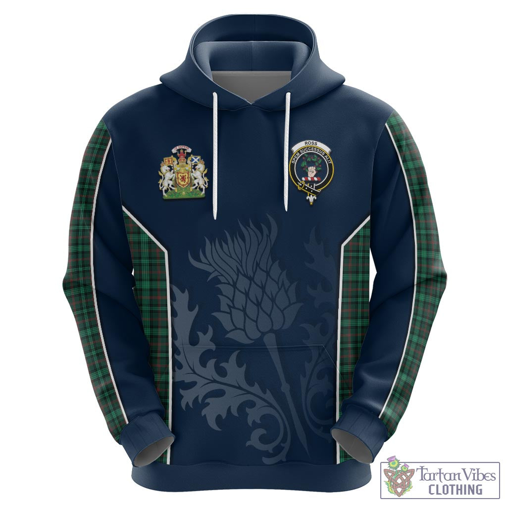 Tartan Vibes Clothing Ross Hunting Modern Tartan Hoodie with Family Crest and Scottish Thistle Vibes Sport Style