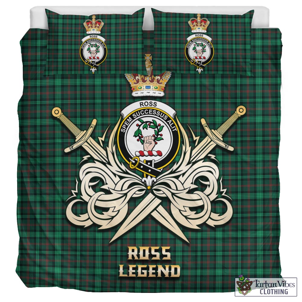 Tartan Vibes Clothing Ross Hunting Modern Tartan Bedding Set with Clan Crest and the Golden Sword of Courageous Legacy