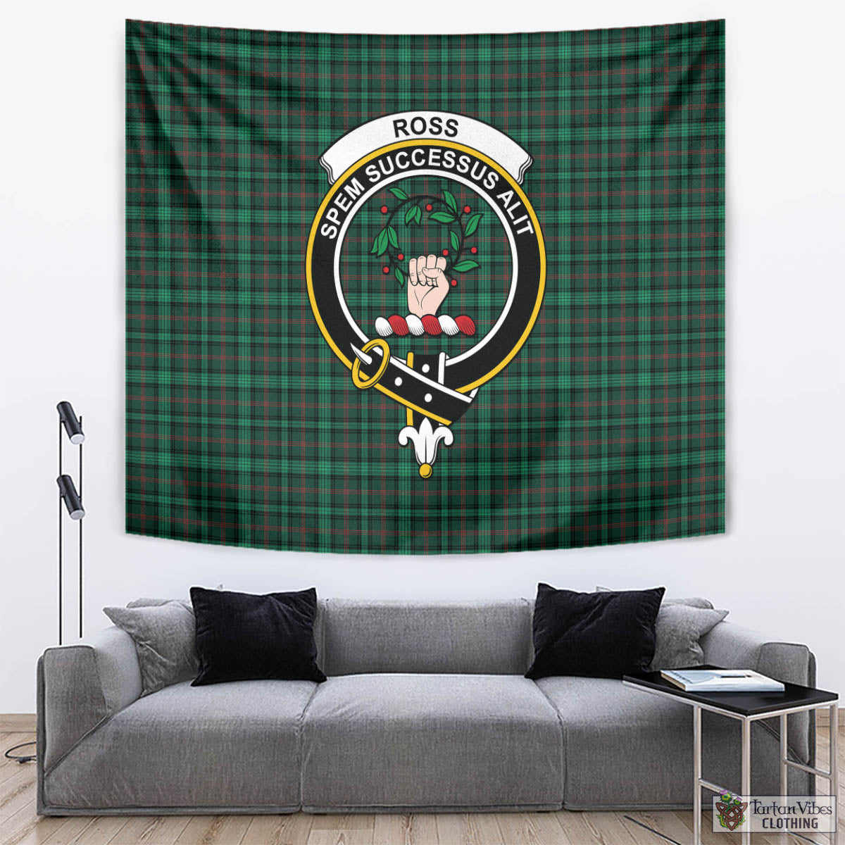 Tartan Vibes Clothing Ross Hunting Modern Tartan Tapestry Wall Hanging and Home Decor for Room with Family Crest