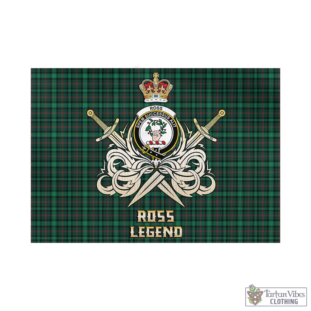 Tartan Vibes Clothing Ross Hunting Modern Tartan Flag with Clan Crest and the Golden Sword of Courageous Legacy