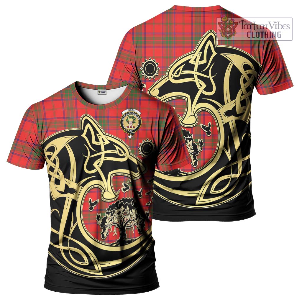 Tartan Vibes Clothing Ross Modern Tartan T-Shirt with Family Crest Celtic Wolf Style