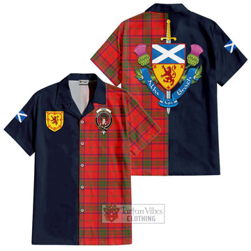 Ross Modern Tartan Short Sleeve Button Shirt Alba with Scottish Lion Royal Arm Half Style