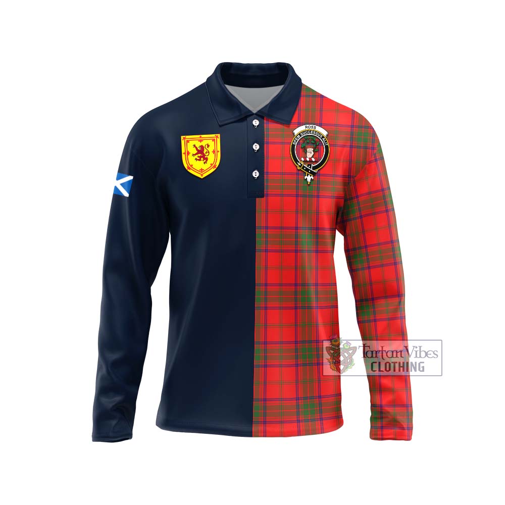 Tartan Vibes Clothing Ross Modern Tartan Long Sleeve Polo Shirt with Scottish Lion Royal Arm Half Style