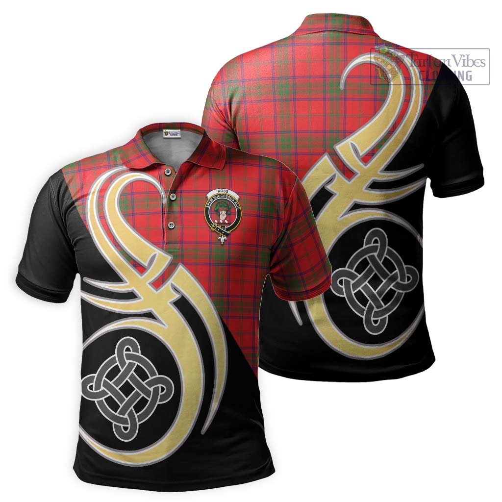 Tartan Vibes Clothing Ross Modern Tartan Polo Shirt with Family Crest and Celtic Symbol Style
