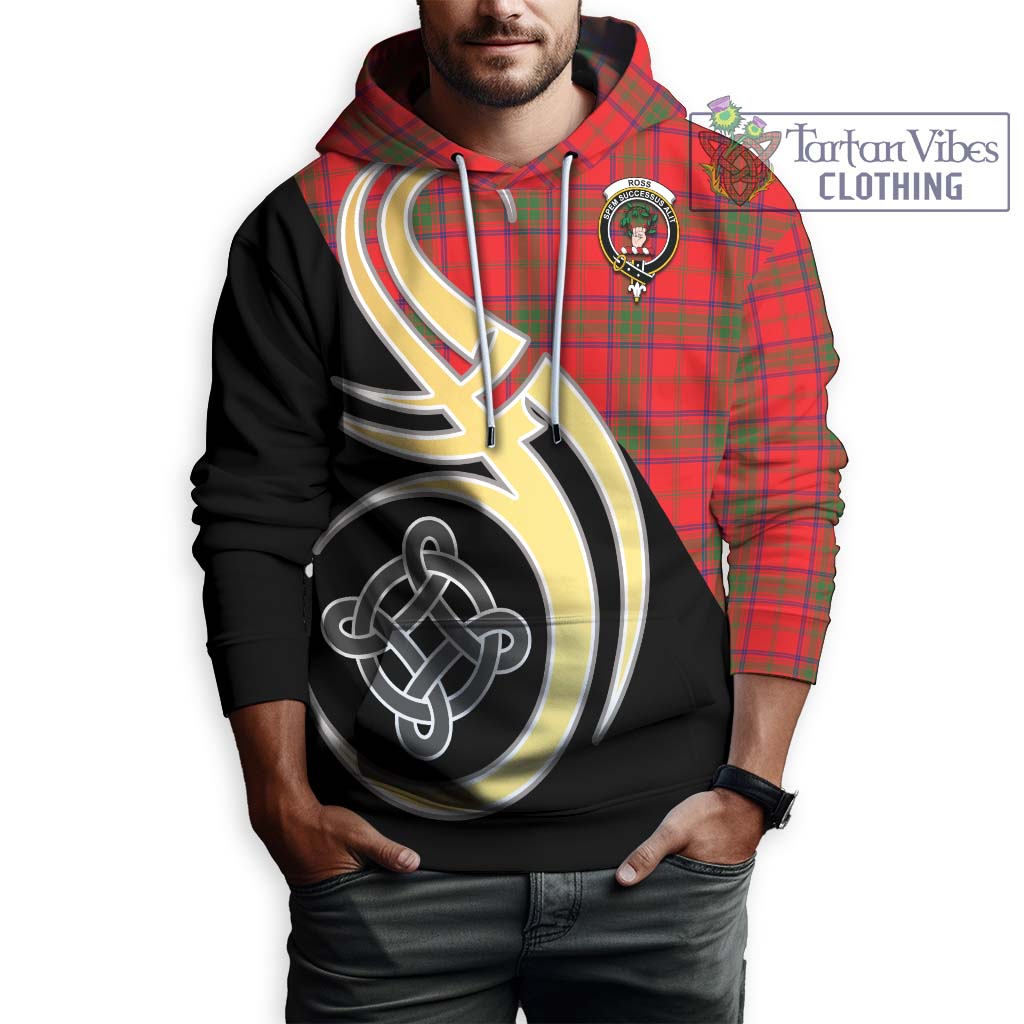 Tartan Vibes Clothing Ross Modern Tartan Hoodie with Family Crest and Celtic Symbol Style