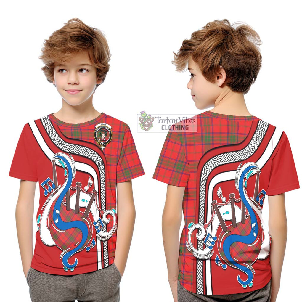 Tartan Vibes Clothing Ross Modern Tartan Kid T-Shirt with Epic Bagpipe Style