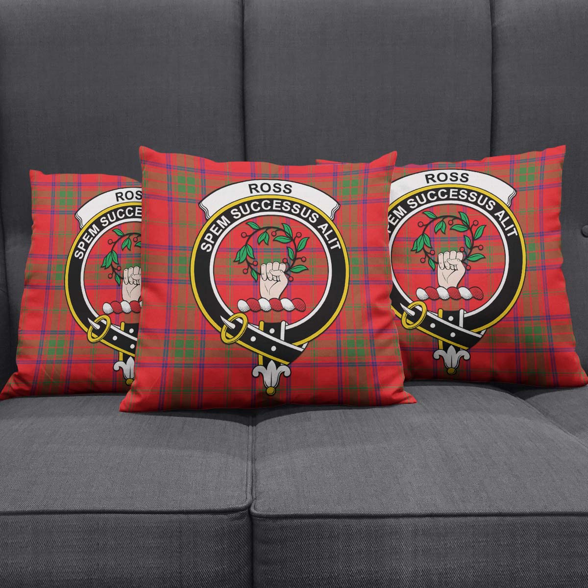 Ross Modern Tartan Pillow Cover with Family Crest Square Pillow Cover - Tartanvibesclothing