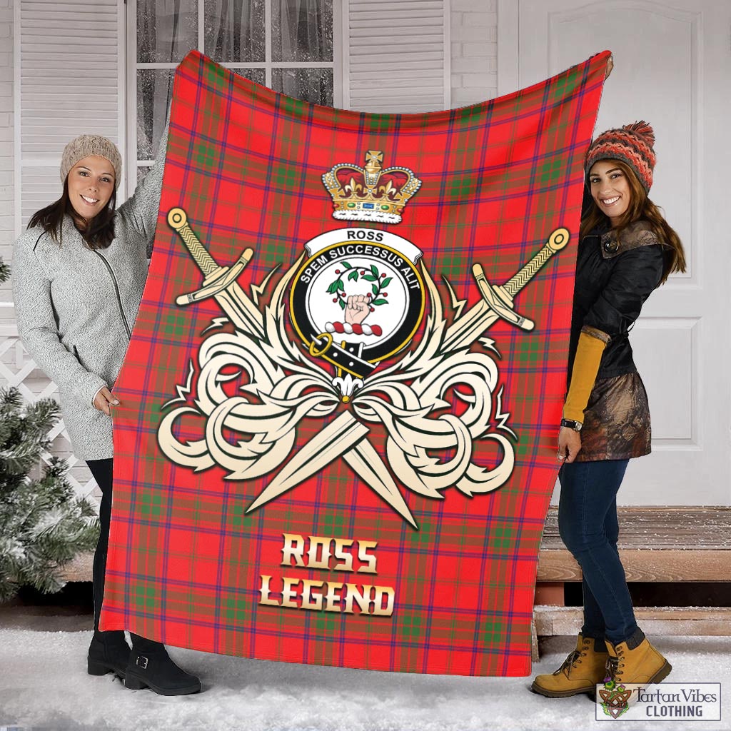 Tartan Vibes Clothing Ross Modern Tartan Blanket with Clan Crest and the Golden Sword of Courageous Legacy