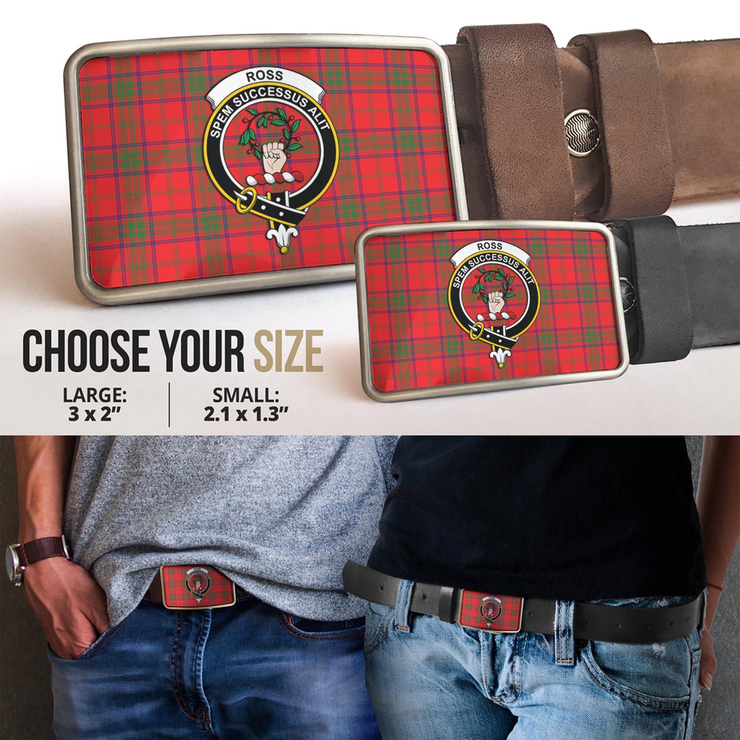 Ross Modern Tartan Belt Buckles with Family Crest - Tartanvibesclothing Shop