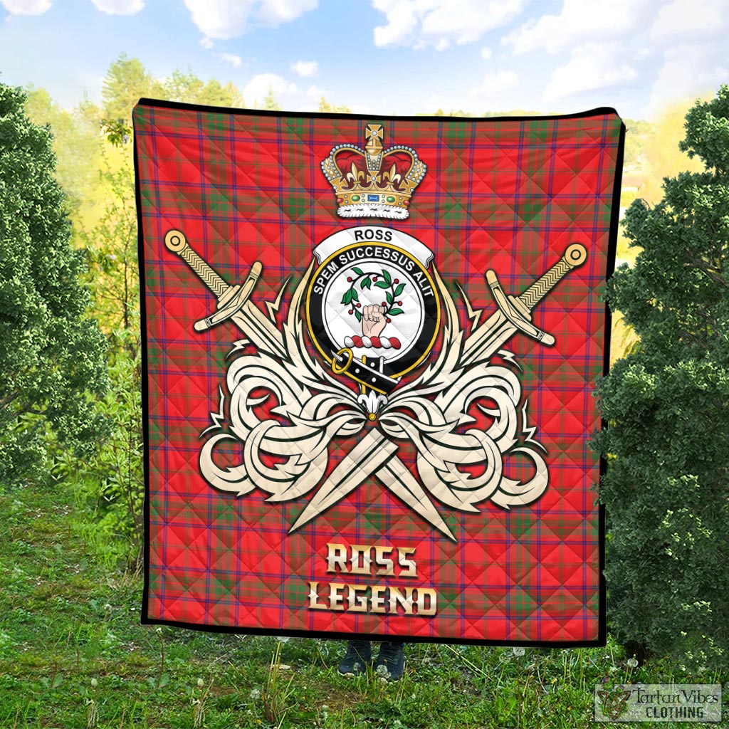 Tartan Vibes Clothing Ross Modern Tartan Quilt with Clan Crest and the Golden Sword of Courageous Legacy