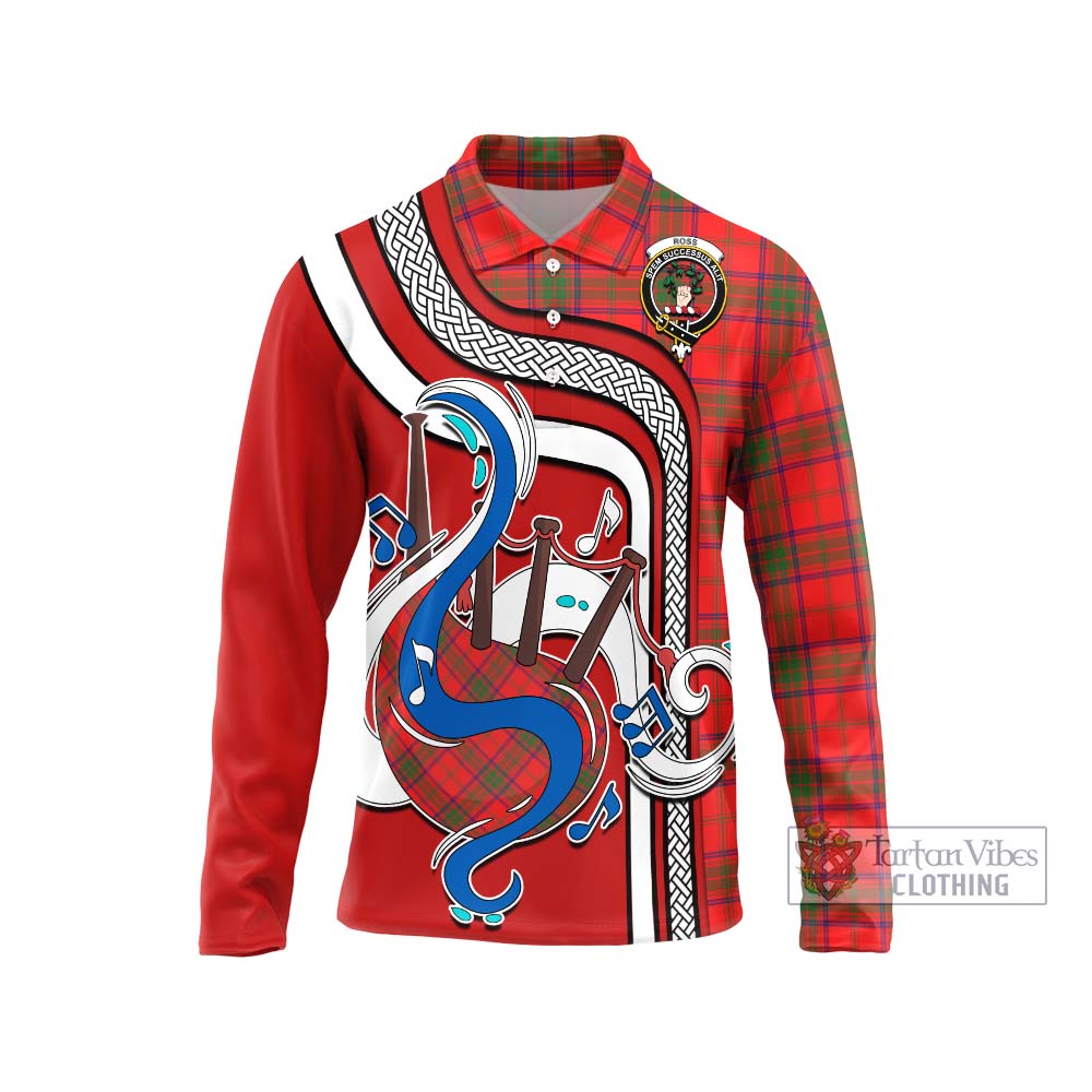 Tartan Vibes Clothing Ross Modern Tartan Long Sleeve Polo Shirt with Epic Bagpipe Style