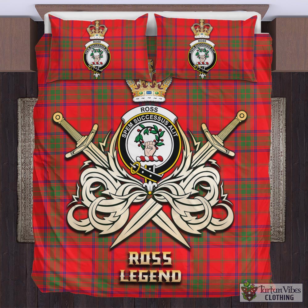 Tartan Vibes Clothing Ross Modern Tartan Bedding Set with Clan Crest and the Golden Sword of Courageous Legacy