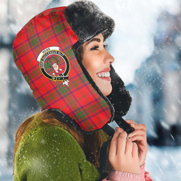 Ross Modern Tartan Winter Trapper Hat with Family Crest