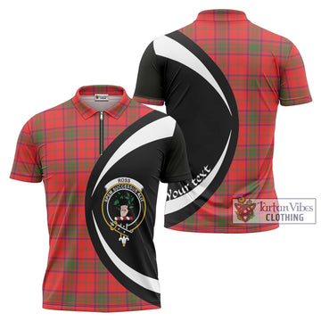 Ross Modern Tartan Zipper Polo Shirt with Family Crest Circle Style