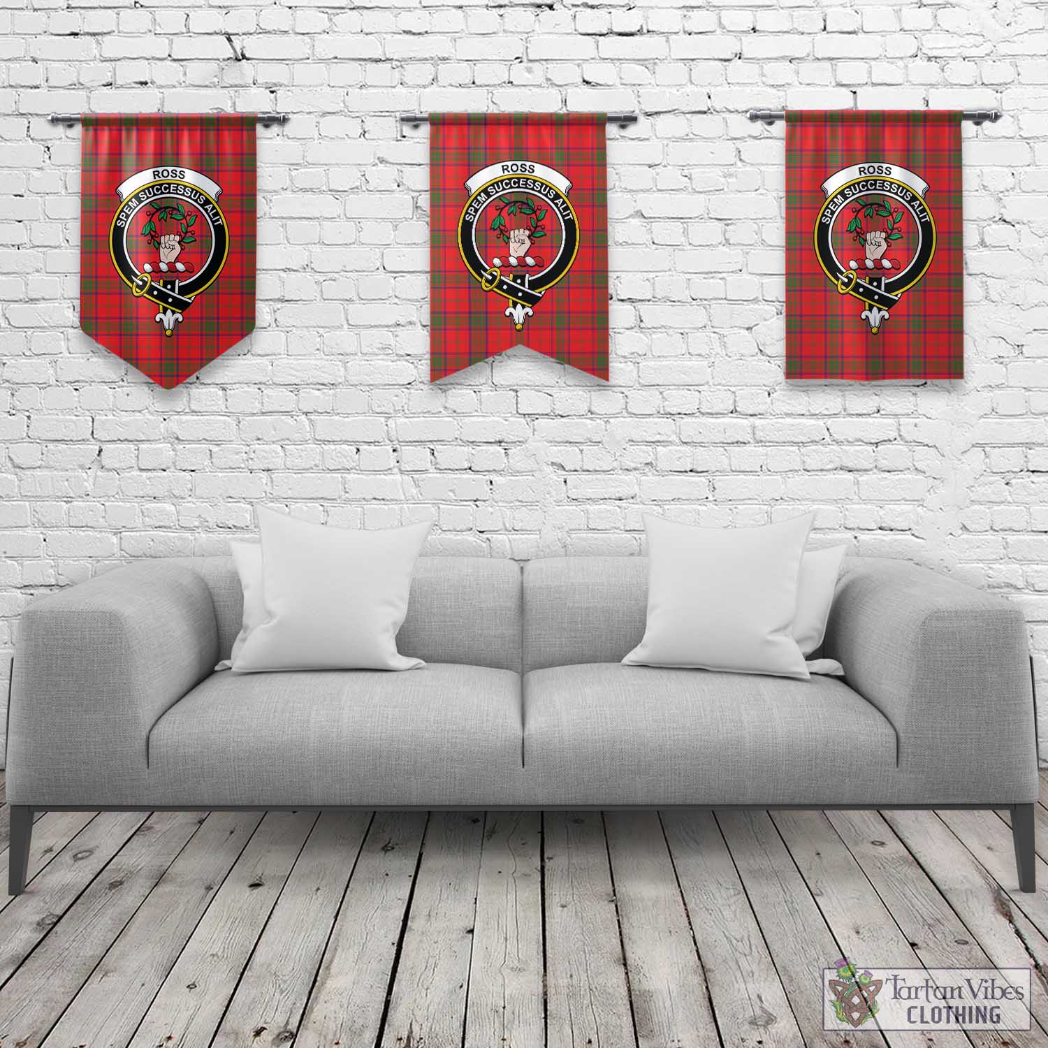 Tartan Vibes Clothing Ross Modern Tartan Gonfalon, Tartan Banner with Family Crest