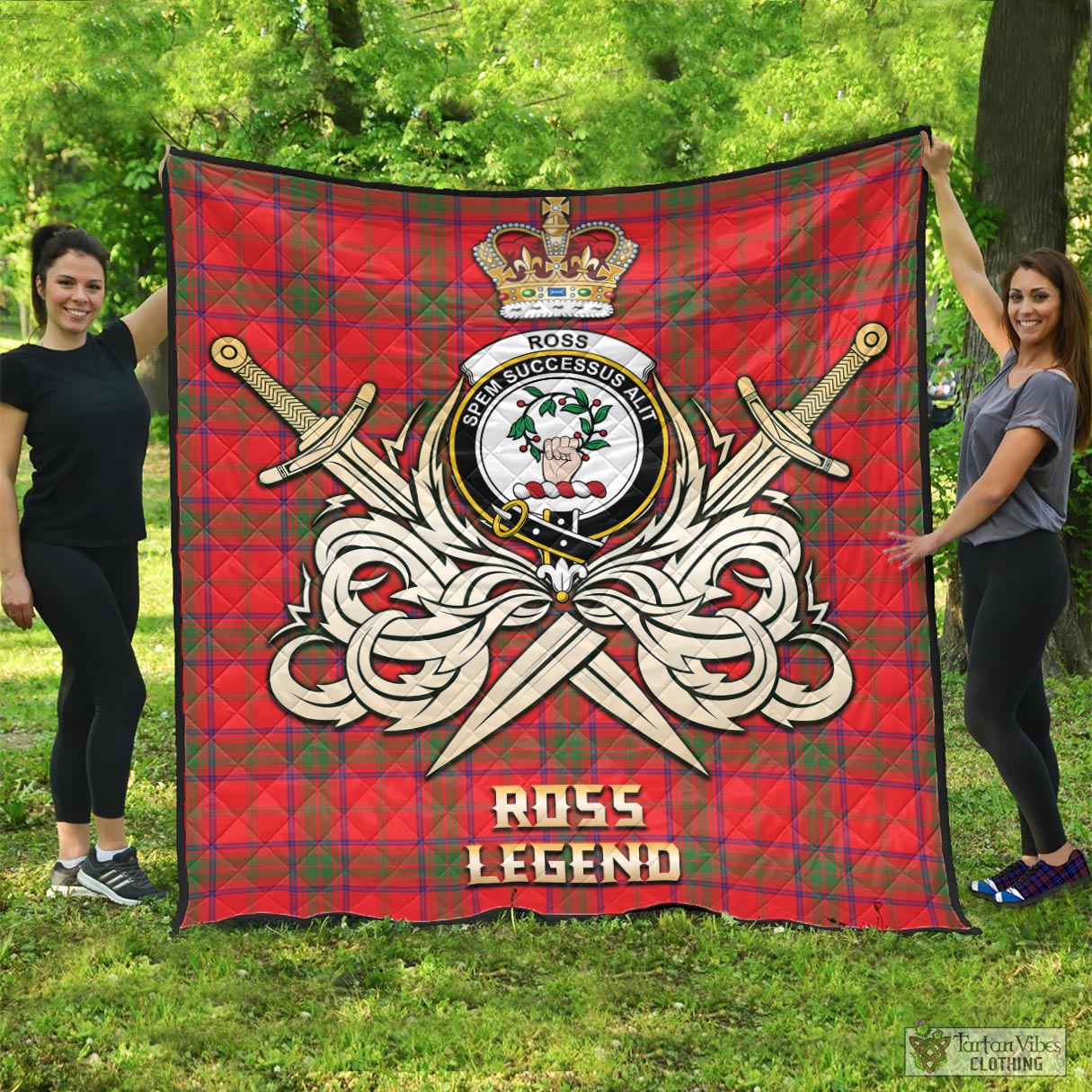 Tartan Vibes Clothing Ross Modern Tartan Quilt with Clan Crest and the Golden Sword of Courageous Legacy