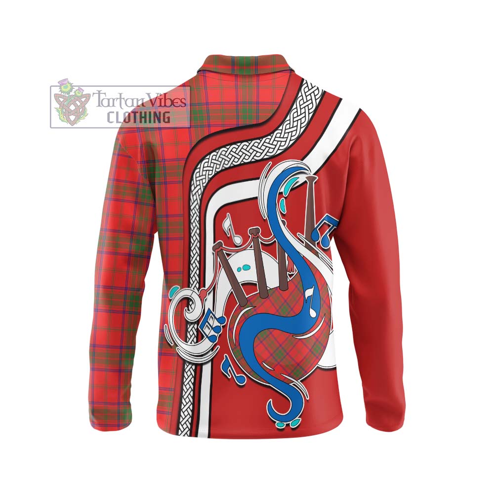 Tartan Vibes Clothing Ross Modern Tartan Long Sleeve Polo Shirt with Epic Bagpipe Style