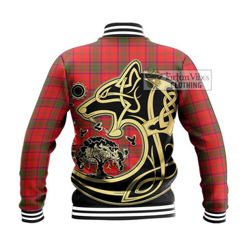 Ross Modern Tartan Baseball Jacket with Family Crest Celtic Wolf Style
