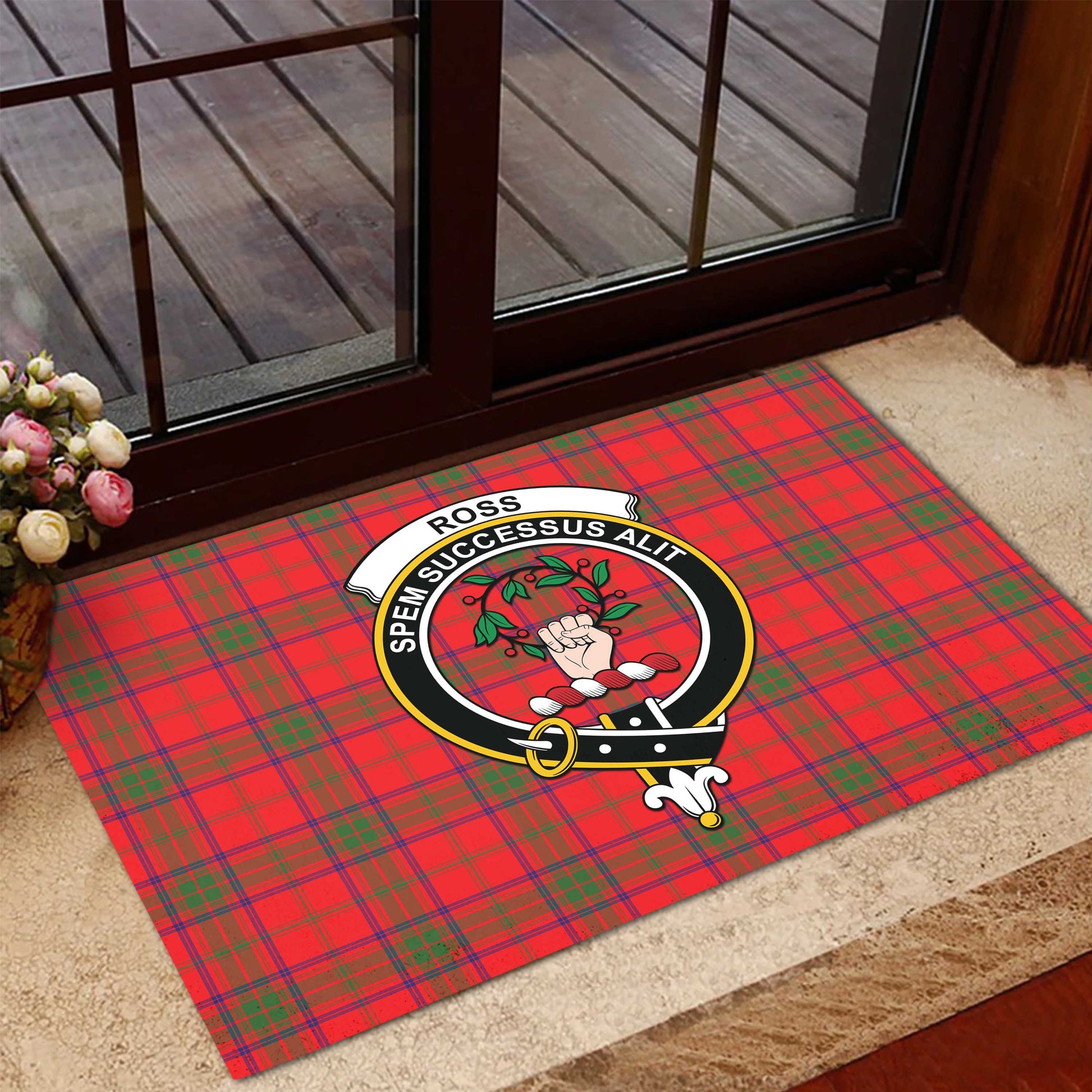 Ross Modern Tartan Door Mat with Family Crest - Tartanvibesclothing Shop