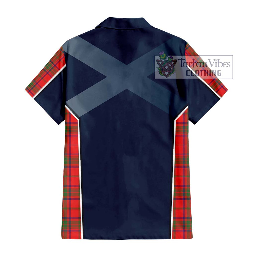 Ross Modern Tartan Short Sleeve Button Shirt with Family Crest and Lion Rampant Vibes Sport Style - Tartan Vibes Clothing