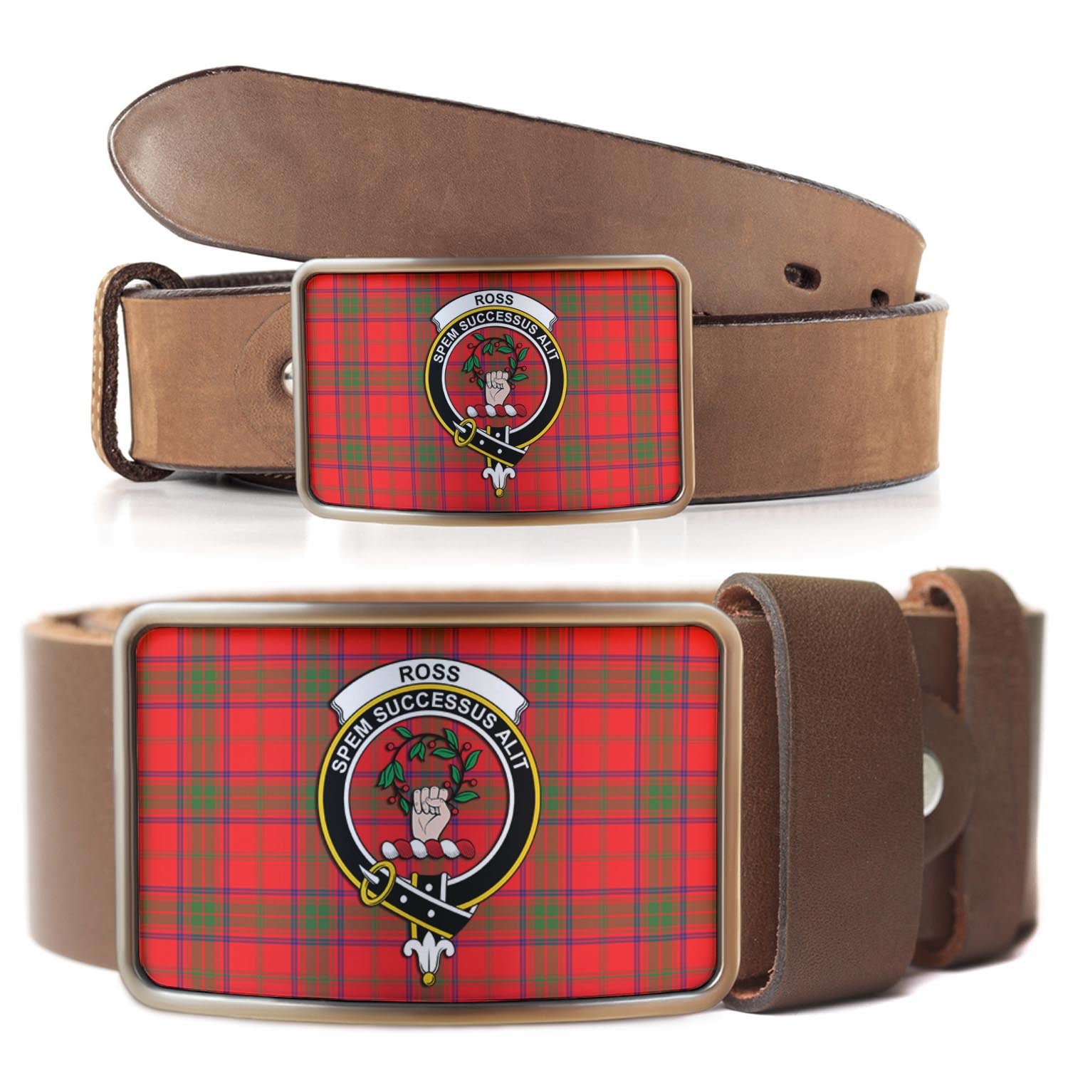 Ross Modern Tartan Belt Buckles with Family Crest - Tartan Vibes Clothing