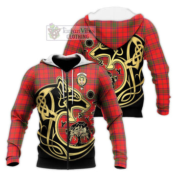 Ross Modern Tartan Knitted Hoodie with Family Crest Celtic Wolf Style
