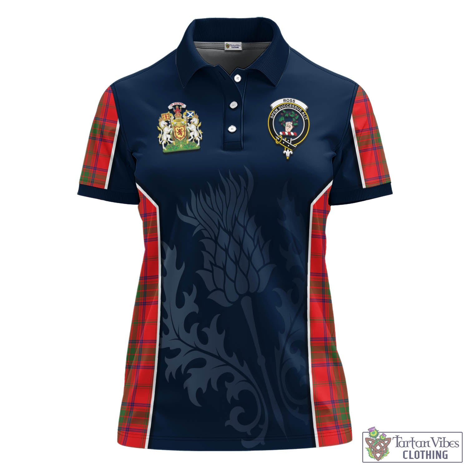 Tartan Vibes Clothing Ross Modern Tartan Women's Polo Shirt with Family Crest and Scottish Thistle Vibes Sport Style