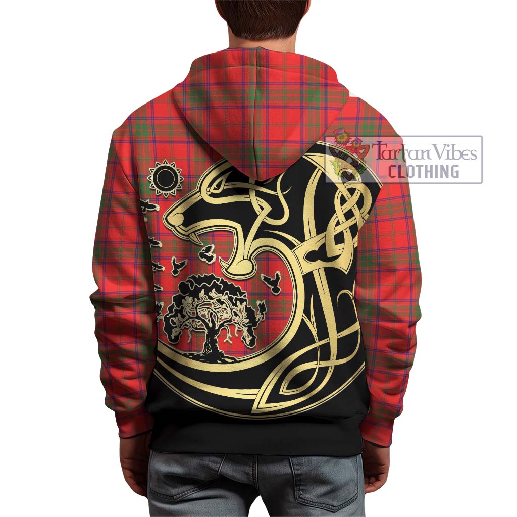 Tartan Vibes Clothing Ross Modern Tartan Hoodie with Family Crest Celtic Wolf Style
