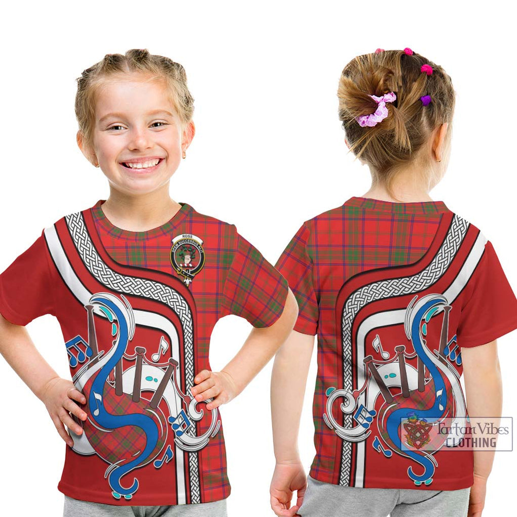 Tartan Vibes Clothing Ross Modern Tartan Kid T-Shirt with Epic Bagpipe Style