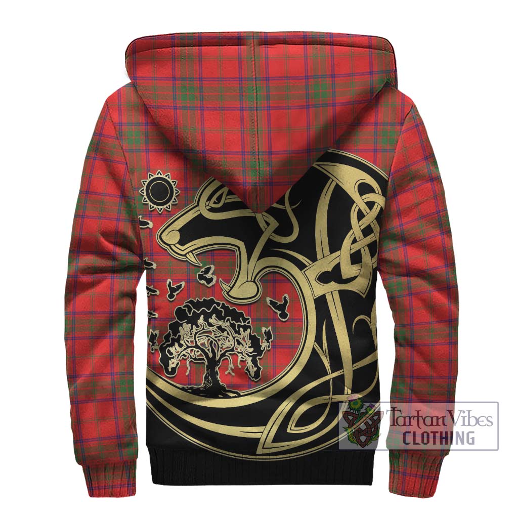 Tartan Vibes Clothing Ross Modern Tartan Sherpa Hoodie with Family Crest Celtic Wolf Style