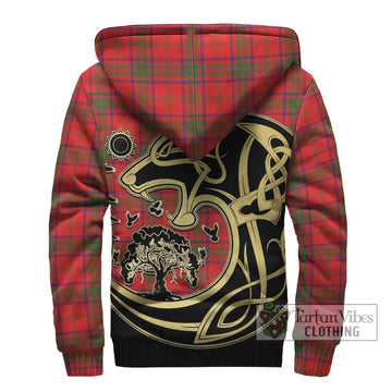 Ross Modern Tartan Sherpa Hoodie with Family Crest Celtic Wolf Style