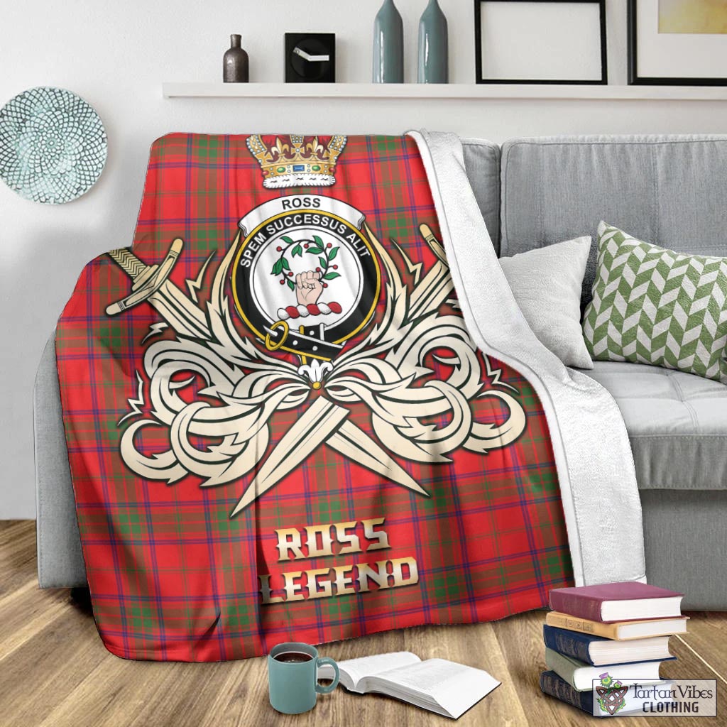 Tartan Vibes Clothing Ross Modern Tartan Blanket with Clan Crest and the Golden Sword of Courageous Legacy