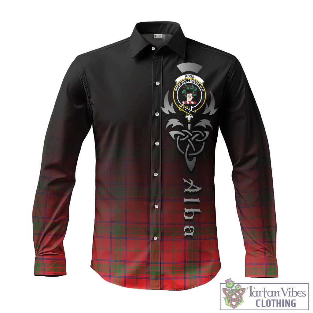 Tartan Vibes Clothing Ross Modern Tartan Long Sleeve Button Up Featuring Alba Gu Brath Family Crest Celtic Inspired