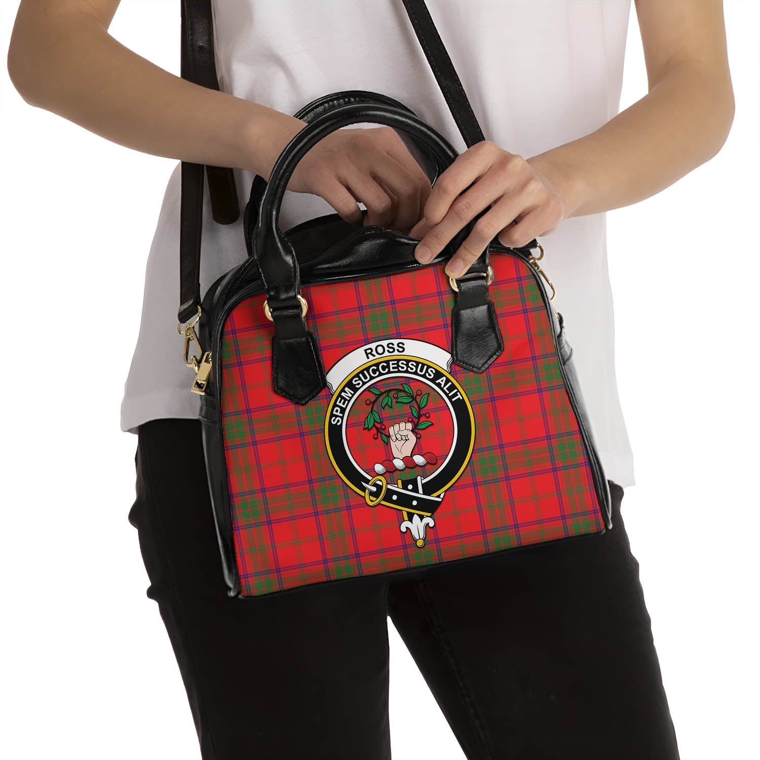 Ross Modern Tartan Shoulder Handbags with Family Crest - Tartanvibesclothing