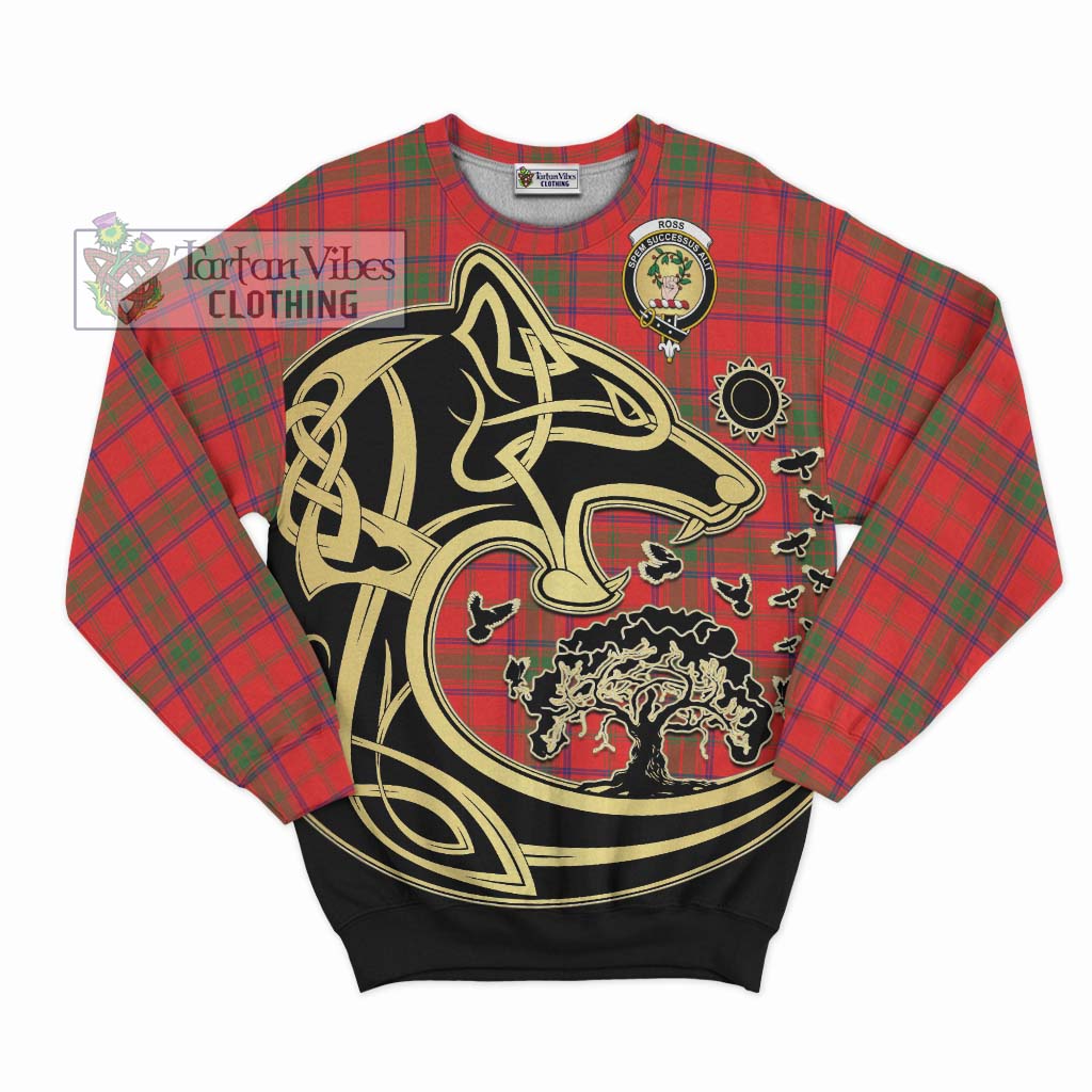 Tartan Vibes Clothing Ross Modern Tartan Sweatshirt with Family Crest Celtic Wolf Style