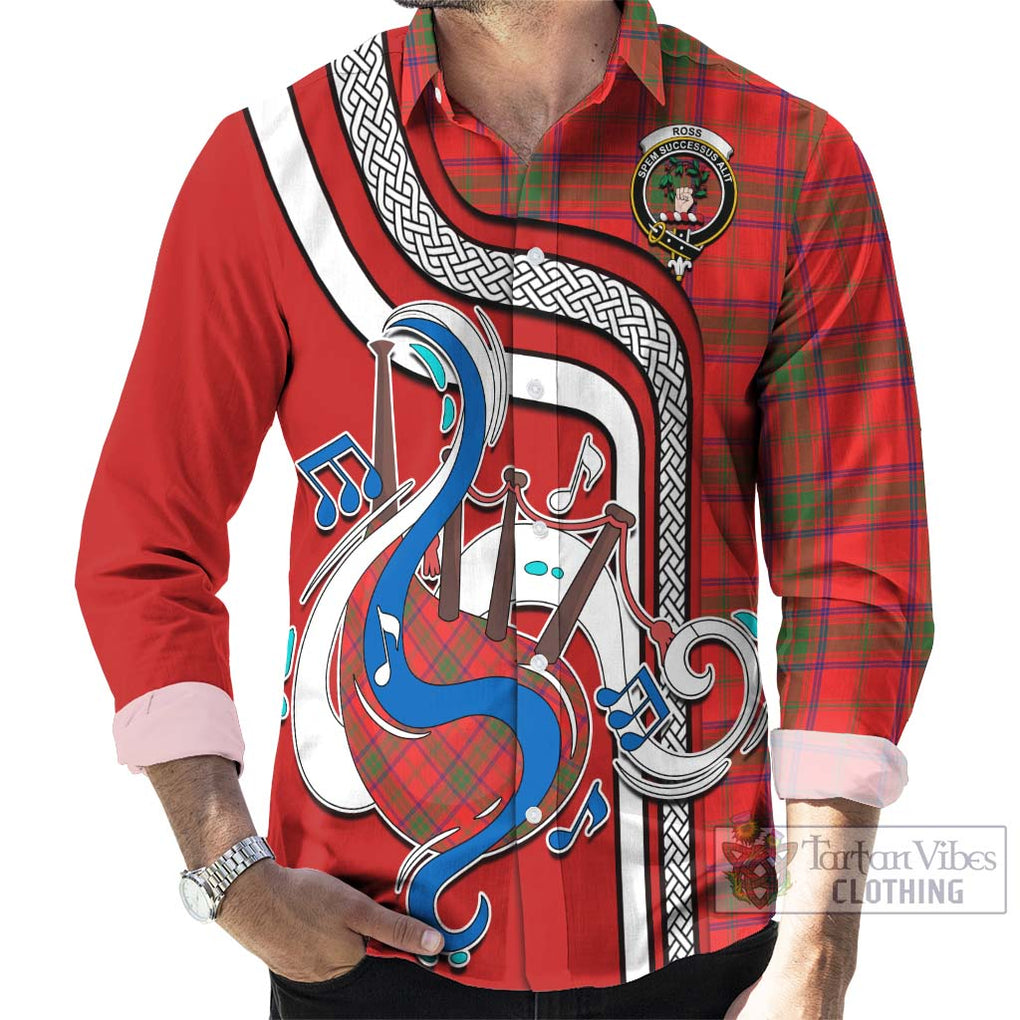 Ross Modern Tartan Long Sleeve Button Shirt with Epic Bagpipe Style - Tartanvibesclothing Shop