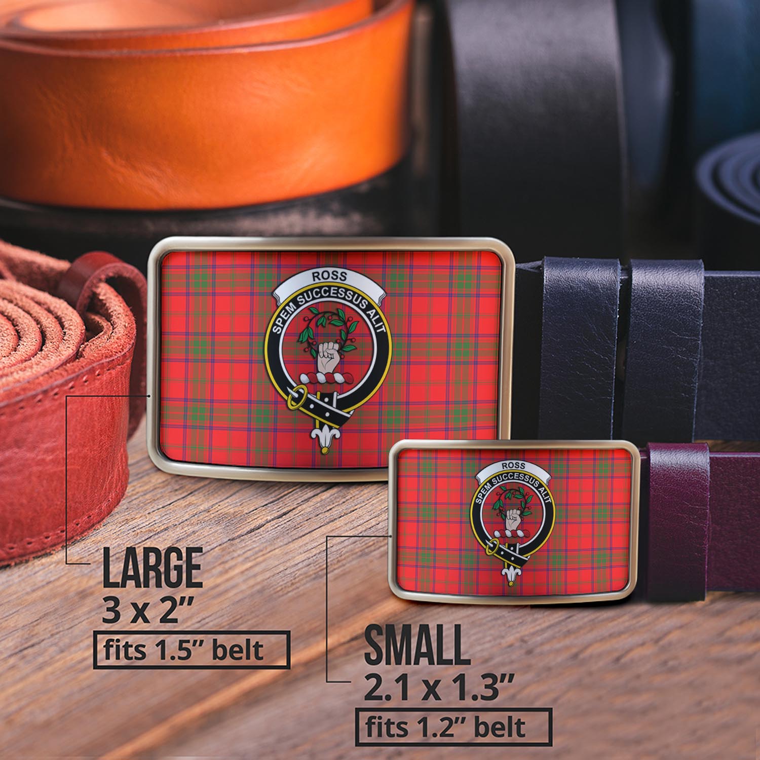 Ross Modern Tartan Belt Buckles with Family Crest - Tartan Vibes Clothing