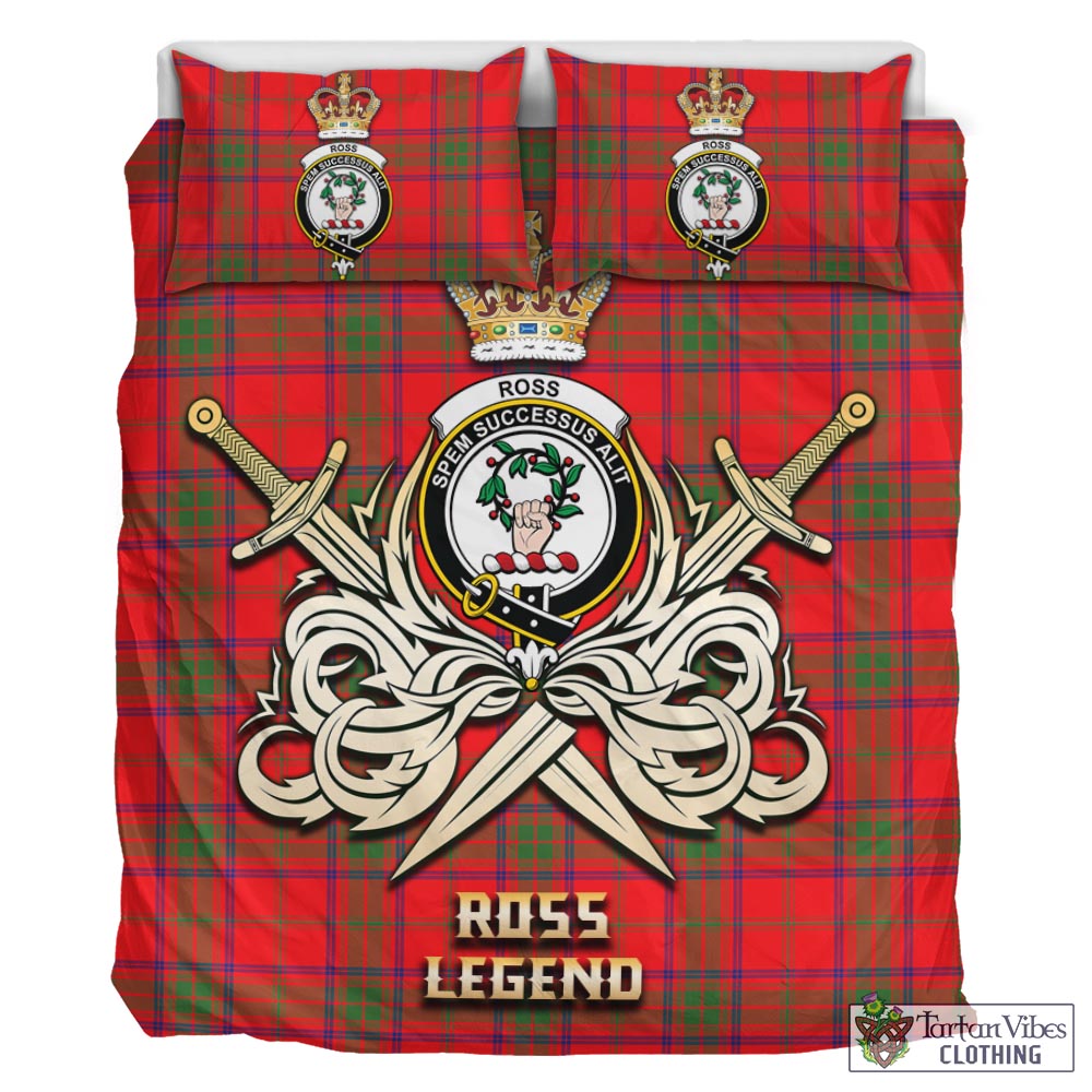 Tartan Vibes Clothing Ross Modern Tartan Bedding Set with Clan Crest and the Golden Sword of Courageous Legacy