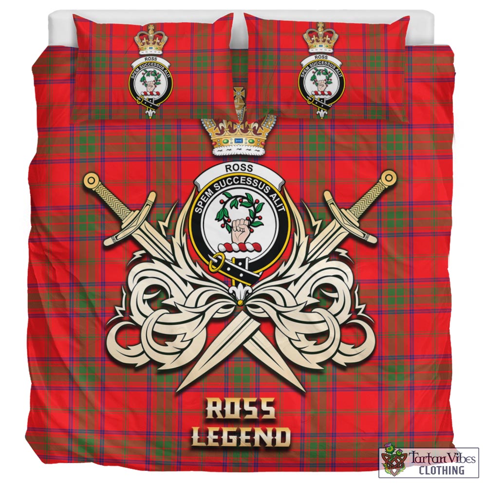 Tartan Vibes Clothing Ross Modern Tartan Bedding Set with Clan Crest and the Golden Sword of Courageous Legacy