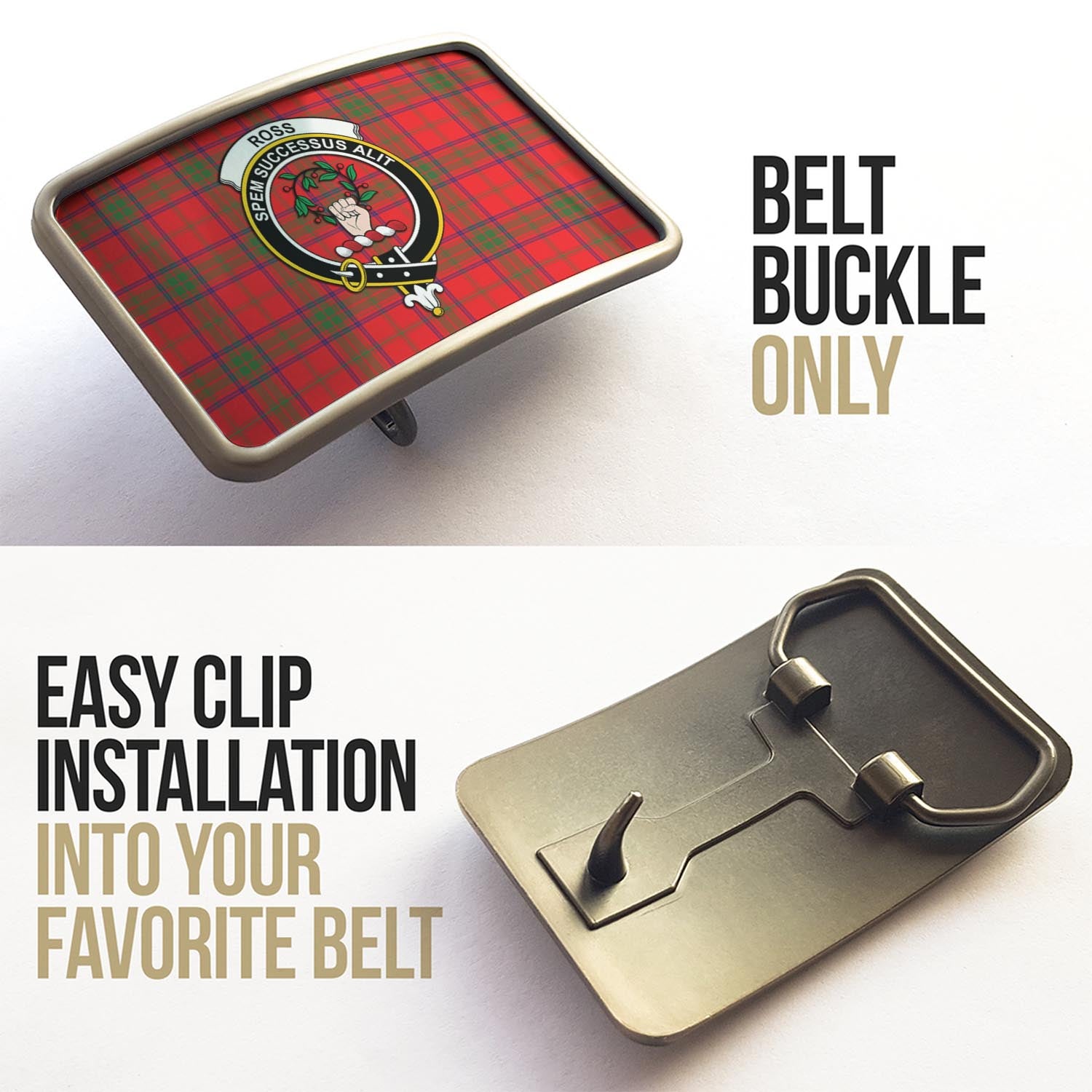 Ross Modern Tartan Belt Buckles with Family Crest - Tartan Vibes Clothing