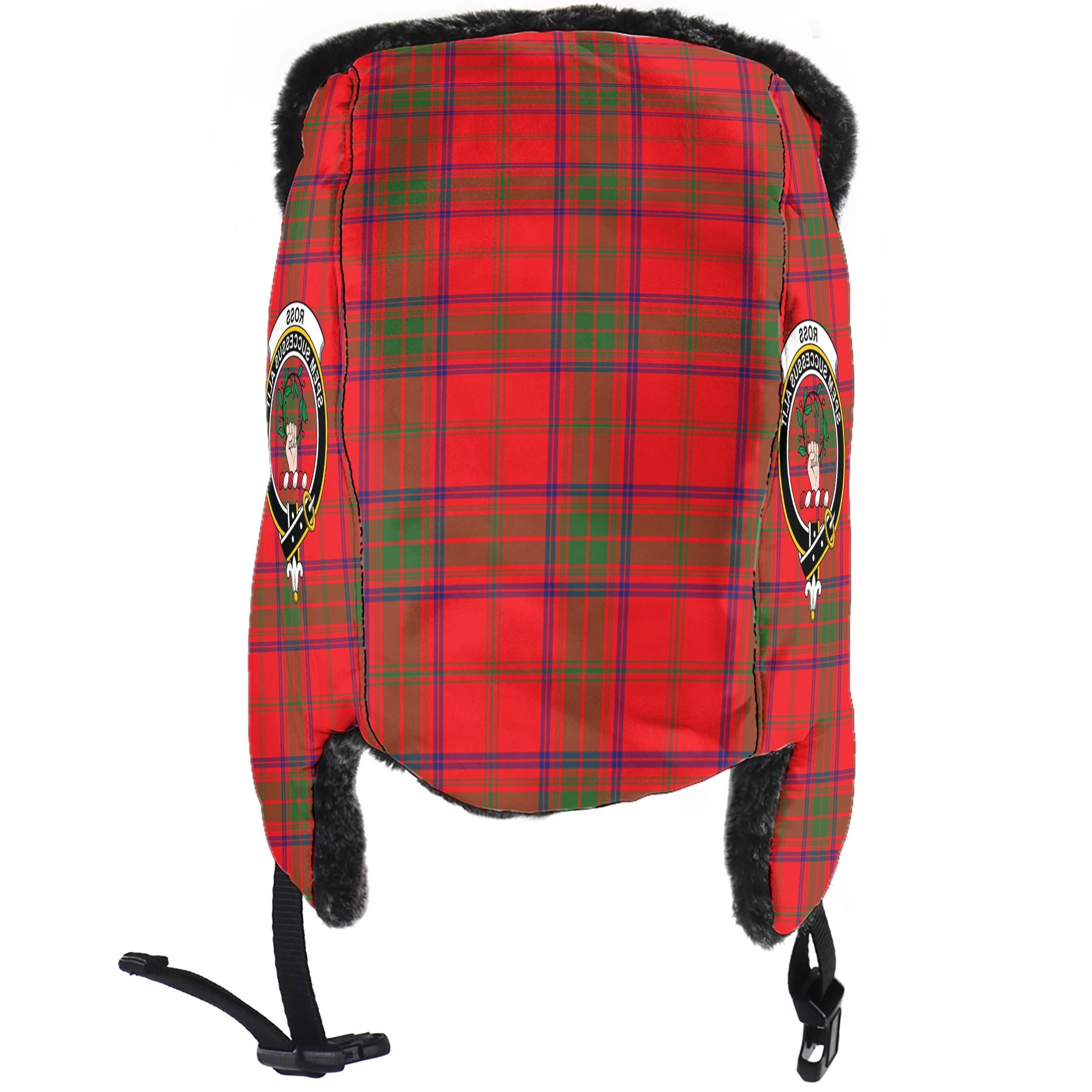 Ross Modern Tartan Winter Trapper Hat with Family Crest - Tartanvibesclothing