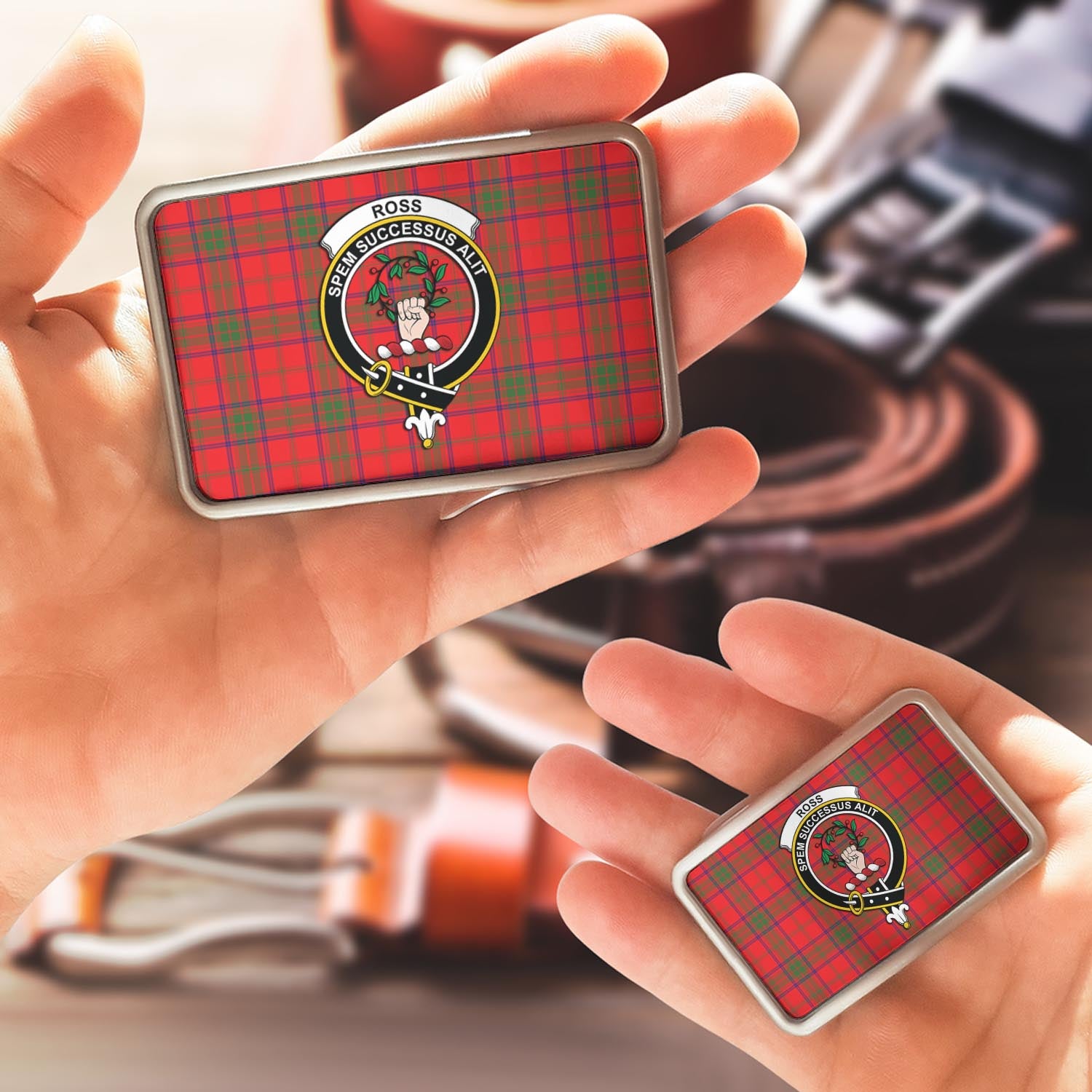 Ross Modern Tartan Belt Buckles with Family Crest - Tartanvibesclothing Shop