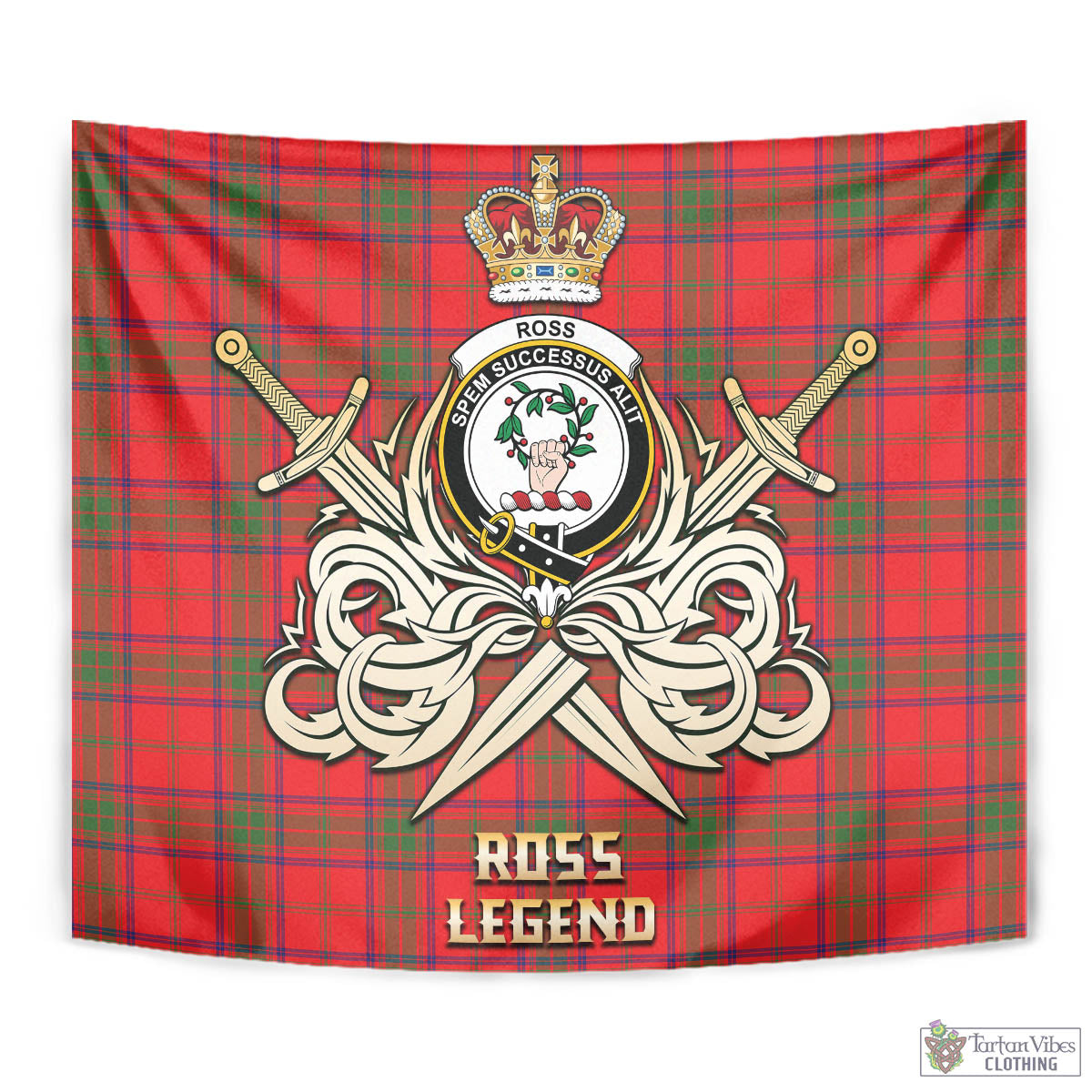 Tartan Vibes Clothing Ross Modern Tartan Tapestry with Clan Crest and the Golden Sword of Courageous Legacy