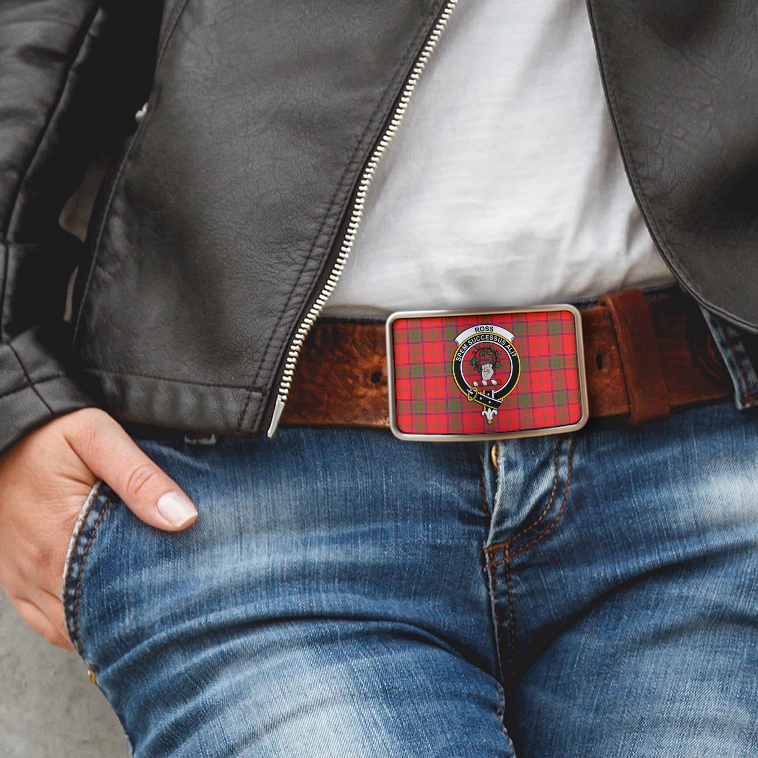 Ross Modern Tartan Belt Buckles with Family Crest - Tartan Vibes Clothing