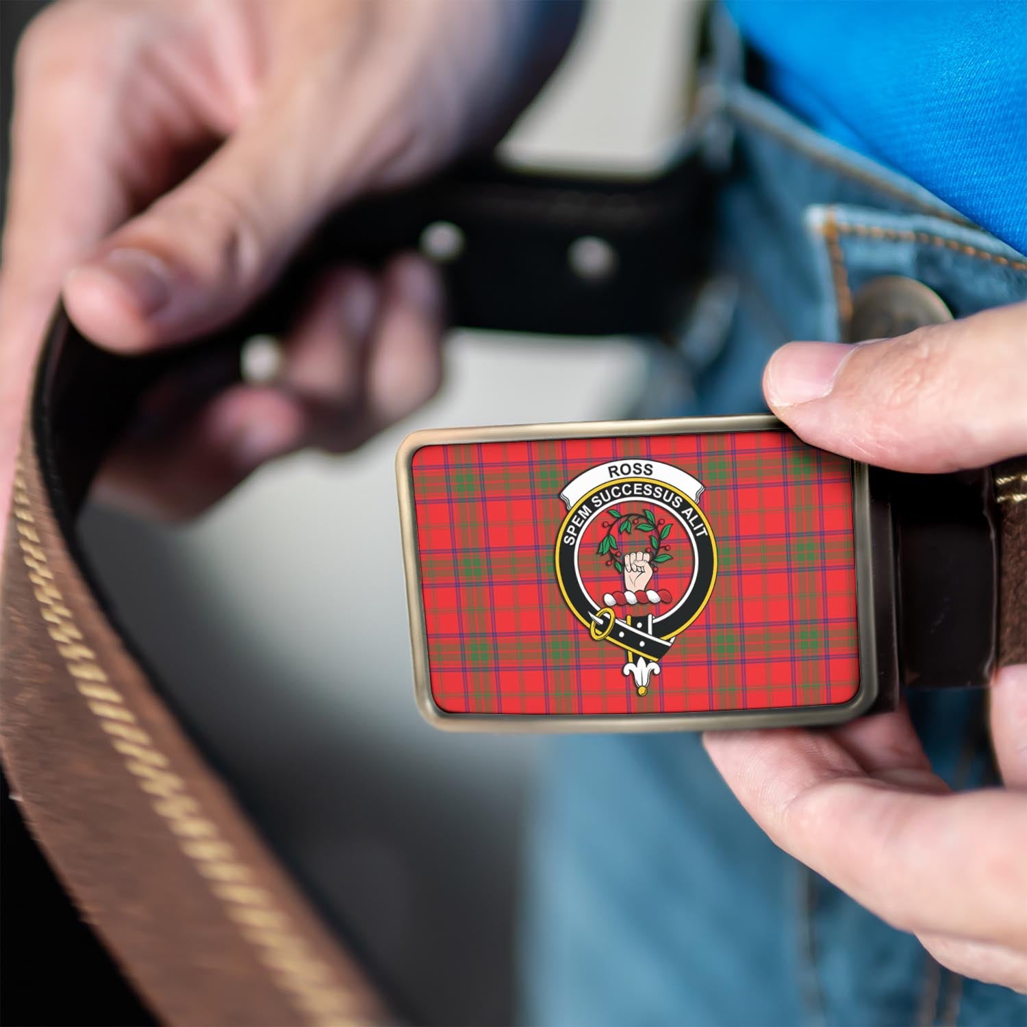 Ross Modern Tartan Belt Buckles with Family Crest - Tartanvibesclothing Shop