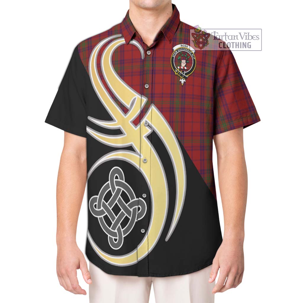 Ross Old Tartan Short Sleeve Button Shirt with Family Crest and Celtic Symbol Style Kid - Tartan Vibes Clothing