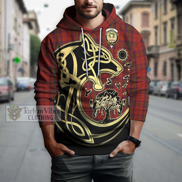 Ross Old Tartan Hoodie with Family Crest Celtic Wolf Style
