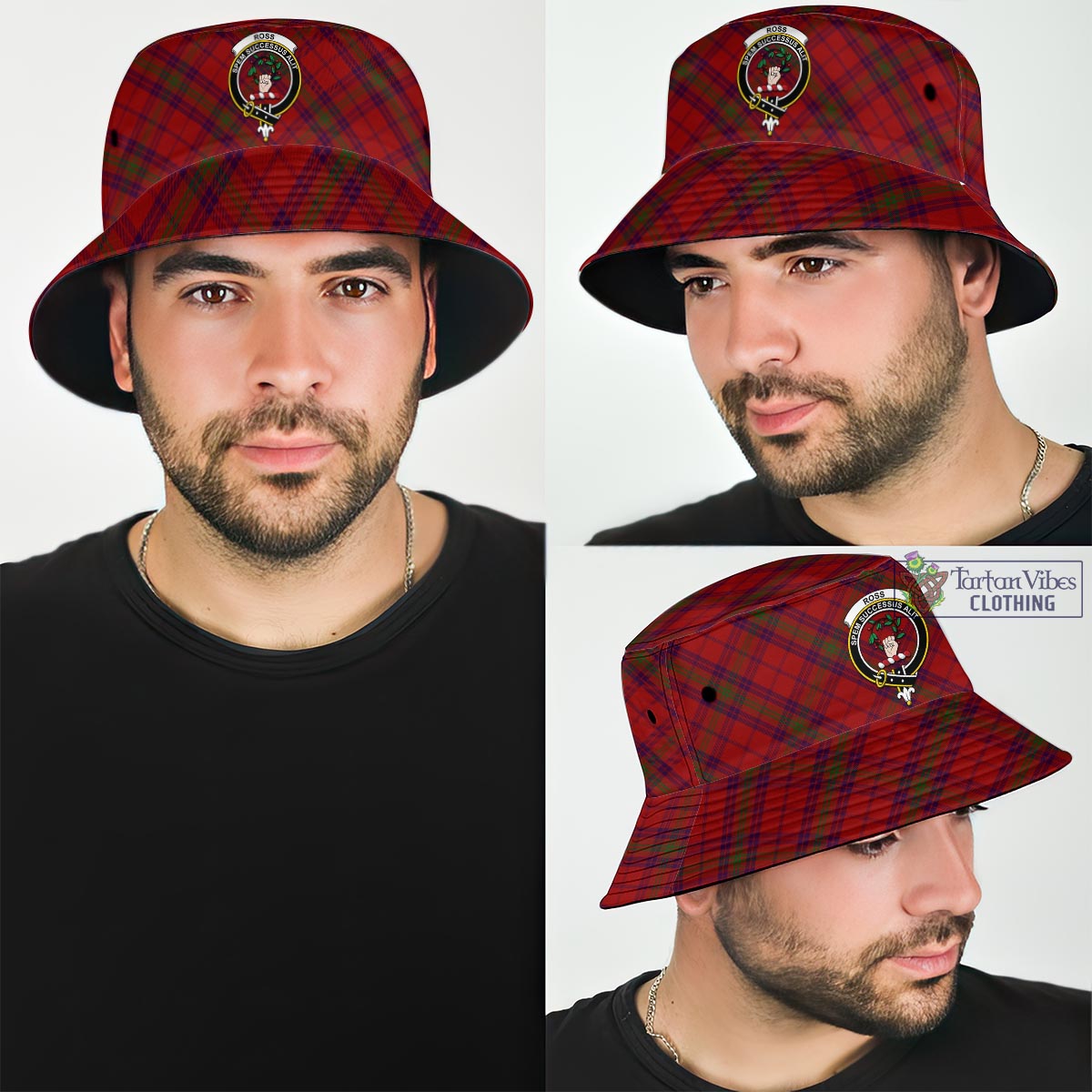 Tartan Vibes Clothing Ross Old Tartan Bucket Hat with Family Crest