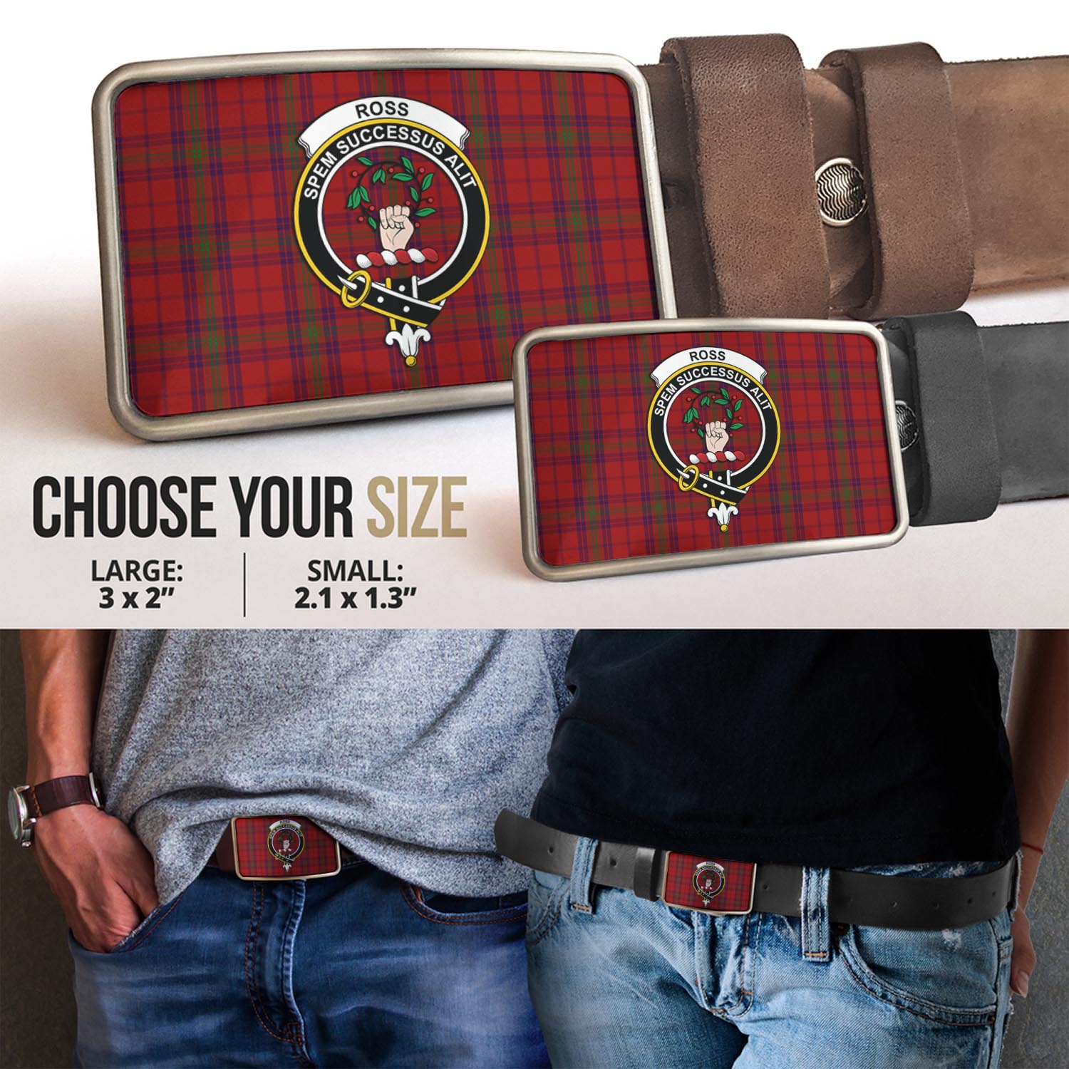 Ross Old Tartan Belt Buckles with Family Crest - Tartan Vibes Clothing